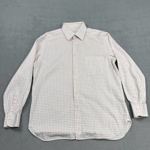 Ermenegildo Zegna Mens Shirt US 17 1/2 Ivory Red Windowpane Luxury Casual